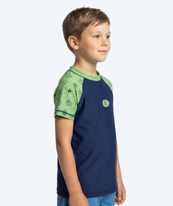 Watery UV tröja för barn - Brandman Kortärmad Rashguard - Grön/blå
