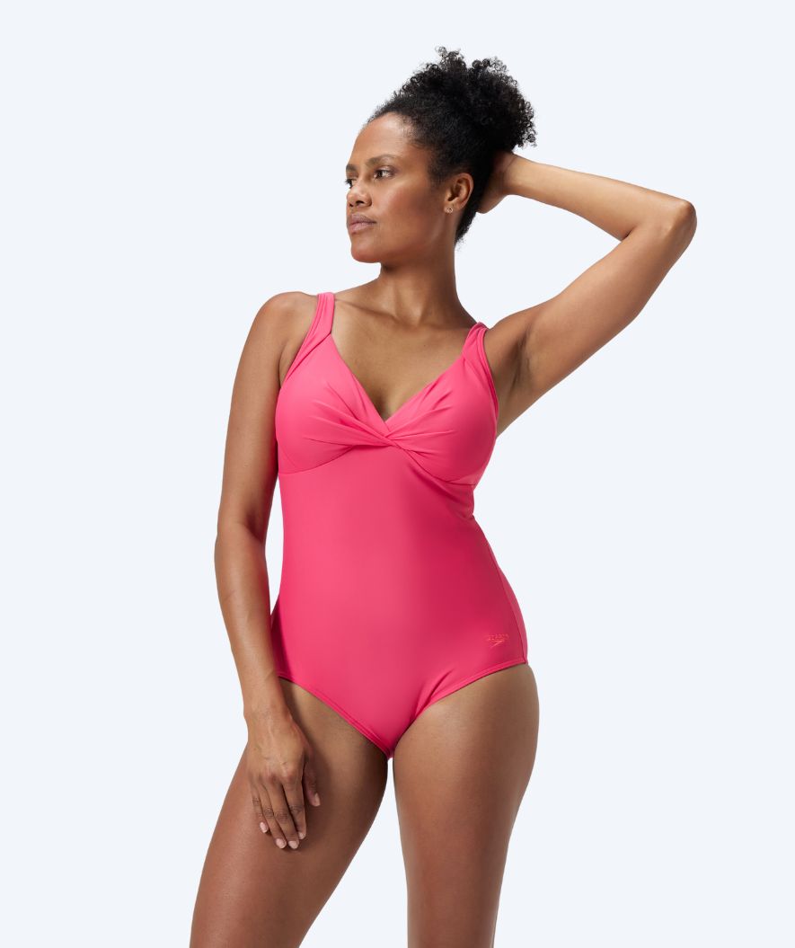 Speedo baddräkt med inlägg för dam - Shaping Cross Knot - Ljusrosa