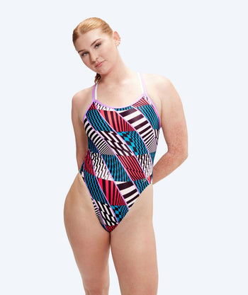 Speedo baddräkt för dam - Allover Digital Starback - Röd/Blå