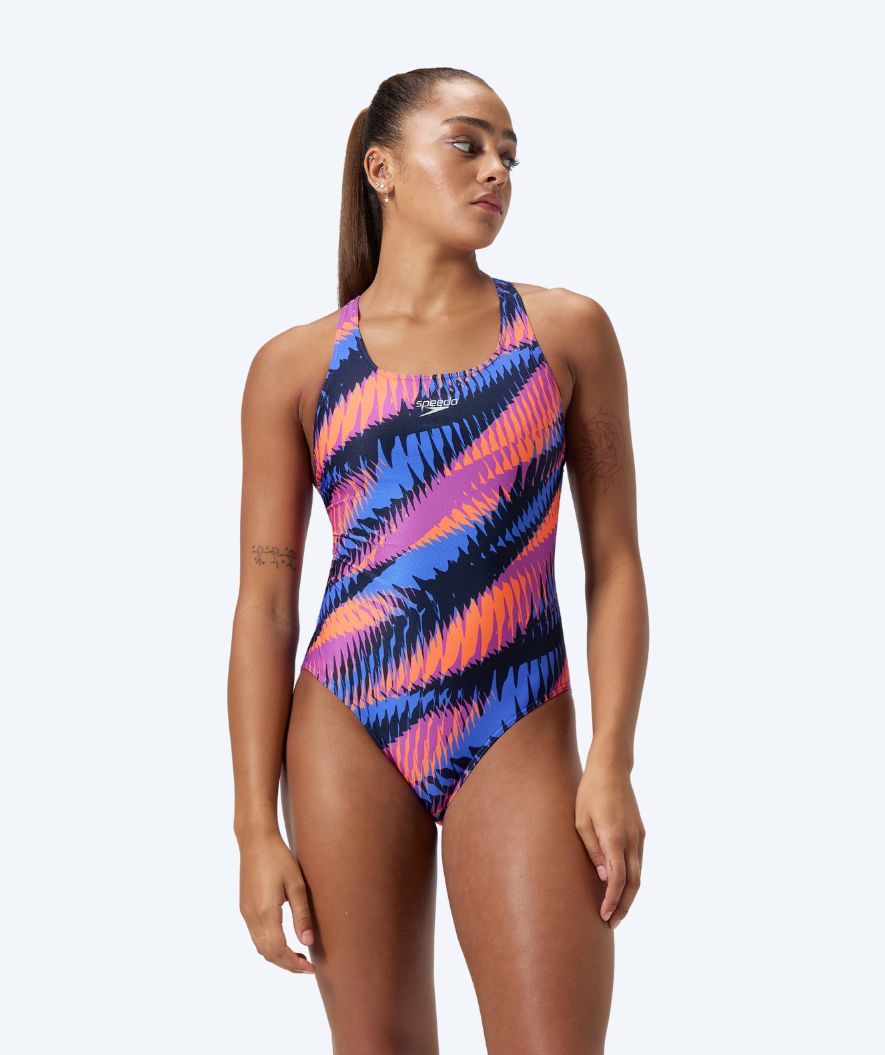 Speedo baddräkt för dam - Allover Digital Powerback - Blå/orange