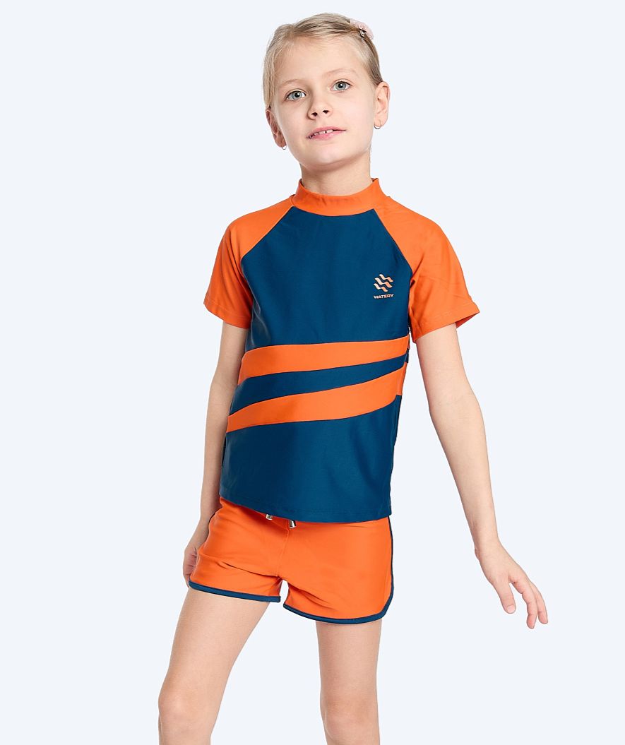 Watery UV tröja för barn - Manami Kortärmad Rashguard - Orange/blå