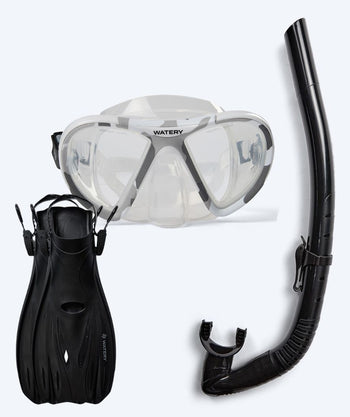 Watery snorkelset för vuxna (från 15 år) - Rudder Camo/Itzel/Delmere - Klar/svart