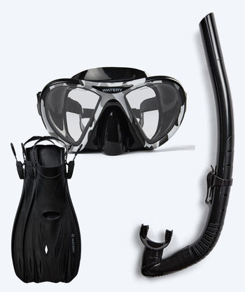 Watery snorkelset för vuxna (från 15 år) - Rudder Camo/Itzel/Delmere - Svart