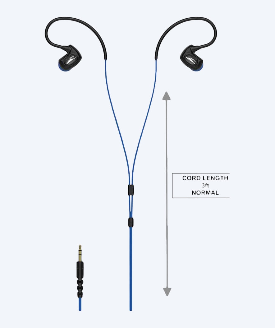 H2OAudio vattentäta hörlurar - Surge SX10 Långt snöre - Blå