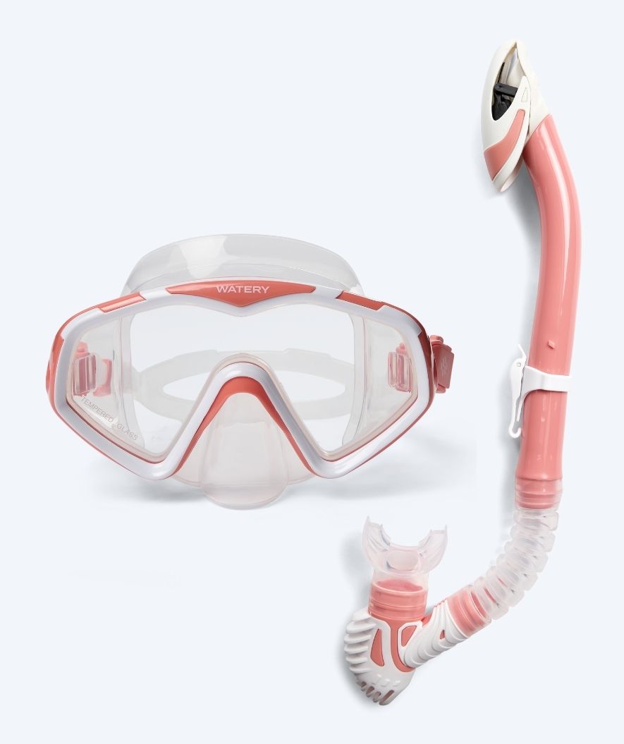 Watery Combo snorkelset för vuxna (från 15 år) - Leach Pro - Vit/ljusrosa