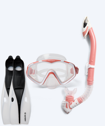Watery snorkelset för vuxna (från 15 år) - Leach/Breeve - Vit/ljusrosa